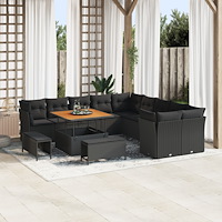 vidaXL 13 delar trädgårdsoffasett med kuddar svart poly rattan acacia, vidaXL 3 delar trädgårdsdining set med kuddar svart poly...