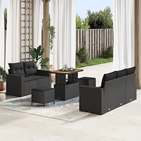vidaXL 8-delat trädgårdsoffaset med kuddar svart poly-rattan akacia, vidaXL 3-delat trädgårdsdining set med kuddar svart poly-r...