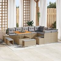 vidaXL 12 Delars Trädgårdsoffset med Dynor Beige Poly Rattan Akacia, vidaXL 3 Delars Trädgårdsdining-set med Dynor Beige Poly R...