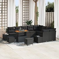 vidaXL Trädgårdsoffset med lagring 12 pcs Svart Poly rattan