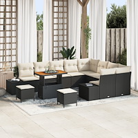 vidaXL 12 Delars Trädgårdsofa Set med Kuddar Svart Poly Rattan Akacia, vidaXL 3 Delars Trädgårdsdining Set med Kuddar Svart Pol...