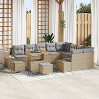 vidaXL Trädgårdsoffset med lagring 12 pcs Beige Poly rattan