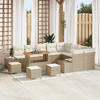 vidaXL 13-delars trädgårdsoff-set med kuddar beige poly rattan akacia, vidaXL 4-delars trädgårds middags-set med kuddar beige p...