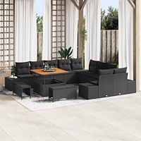 vidaXL 13-delars trädgårdsoffaset med dynor i svart poly-rattan, vidaXL 2-sits trädgårdsoffa med dynor i svart poly-rattan, vid...
