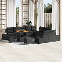 vidaXL Trädgårdsoffset med kudde 13 pcs Svart Poly rattan