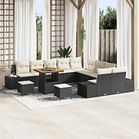 vidaXL Trädgårdsoffset med kudde 13 pcs Svart Poly rattan