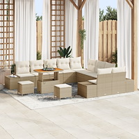 vidaXL 13-delad trädgårdsofagrupp med kuddar beige poly rattan akacia, vidaXL 2-sits trädgårdsoffa med kuddar beige poly rattan...