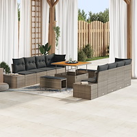 vidaXL 11-delars Trädgårdssoffset med dynor Grå Poly Rattan Akacia, vidaXL 2-sits Trädgårdssoffa med förvaring & dynor Grå Poly...