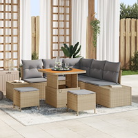 vidaXL 8-delat Trädgårdsoffset med kuddar Beige Poly Ratt Akacia, vidaXL 2-sits Trädgårdsoffa med förvaring och kuddar Beige Po...