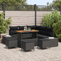 vidaXL 9-delars trädgårdssoffset med kuddar svart poly rattan acacia, vidaXL 2-sits trädgårdsoffa med förvaring & kuddar svart...