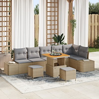 vidaXL 9-delat trädgårdsoff-set med kuddar beige poly rattan akacia, vidaXL 2-sits trädgårdsoffa med förvaring och kuddar beige...