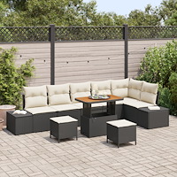 vidaXL 9-delat trädgårdsoffaset med kuddar svart poly rattan akacia, vidaXL 2-sits trädgårdsoffa med förvaring och kuddar svart...