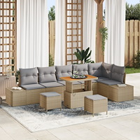 vidaXL 9-delat trädgårdsoffset med kuddar beige poly rattan akacia, vidaXL 2-sits trädgårdsoffa med förvaring & kuddar beige po...