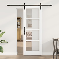 vidaXL Skjutdörr med tillbehör Set 'ORKDAL'Vit Massivt Trä & Glas, vidaXL Inredningsdörr med Glas 'ORKDAL'Vit 73.5x198.5x4 cm
