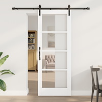 vidaXL Skjutdörr med Monteringsset "ORKDAL" Vit Massiv Trä&Glas, vidaXL Inredningsdörr med Glas "ORKDAL" Vit 78x202x4 cm