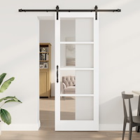 vidaXL Skjutdörr med beslagset 'ORKDAL'Vit massivt trä & glas, vidaXL Inredningsdörr med glas 'ORKDAL'Vit 78x211x4 cm