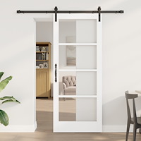 vidaXL Skjutdörr med Tillbehör Set 'ORKDAL'Vit Massivt Trä&Glas, vidaXL Inredningsdörr med Glas 'ORKDAL'Vit 83x202x4 cm