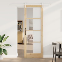 vidaXL Skjutdörr med Hårdvaruset 'ORKDAL'Massivt Trä & Glas, vidaXL Inredningsdörr med Glas 'ORKDAL'83x232x4 cm Massivt Trä Fur...