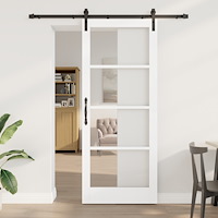 vidaXL Skjutdörr med Monteringsset "ORKDAL" Vit Massivträ & Glas, Inomhusdörr med Glas "ORKDAL" Vit 86x211x4 cm
