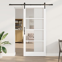 vidaXL Skjutdörr med tillbehör Set 'ORKDAL'Vit Massivt Trä & Glas, vidaXL Inredningsdörr med Glas 'ORKDAL'Vit 93x211x4 cm