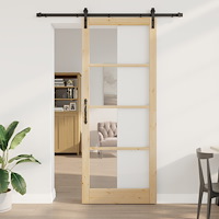 vidaXL Skjutdörr med Dörrstillbehör "ORKDAL" Massiv trä & Glas, vidaXL Inreddörr med Glas "ORKDAL" 93x232x4 cm Massiv trä Furu