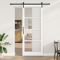 vidaXL Skjutdörr med Tillbehör 'ORKDAL'Vit Massivt Trä & Glas, vidaXL Inredningsdörr med Glas 'ORKDAL'Vit 93x232x4 cm