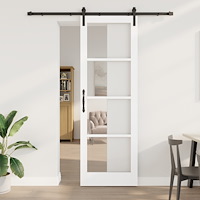 vidaXL Skjutdörr med Hårdvaruset 'ORKDAL'Vit Massivt Trä & Glas, vidaXL Inredningsdörr med Glas 'ORKDAL'Vit 78x232x4 cm