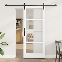 vidaXL Skjutdörr med Hårdvarusats 'ORKDAL'Vit Massivt Trä & Glas, vidaXL Inredningsdörr med Glas 'ORKDAL'Vit 83x202x4 cm