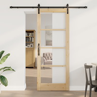 vidaXL Skjutdörr med Hårdvaruset 'ORKDAL'Massivt Trä & Glas, vidaXL Inredningsdörr med Glas 'ORKDAL'83x211x4 cm Massivt Tallträ