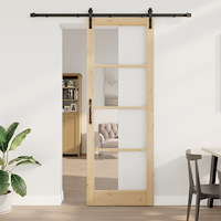 vidaXL Skjutdörr med Hårdvarusatsen 'ORKDAL'Massivt Trä & Glas, vidaXL Inredningsdörr med Glas 'ORKDAL'83x232x4 cm Massivt Furu