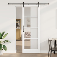 vidaXL Skjutdörr med Beslag Set 'ORKDAL'Vit Massivt Trä & Glas, vidaXL Inredningsdörr med Glas 'ORKDAL'Vit 83x232x4 cm