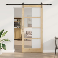vidaXL Skjutdörr med Hårdvaruset 'ORKDAL'Massivt Trä & Glas, vidaXL Inre dörr med Glas 'ORKDAL'93x211x4 cm Massivt Trä Furu