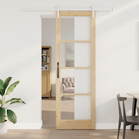vidaXL Skjutdörr med Hårdvarusats 'ORKDAL'Massivt Trä & Glas, vidaXL Inredningsdörr med Glas 'ORKDAL'78x232x4 cm Massivt Trä Ta...