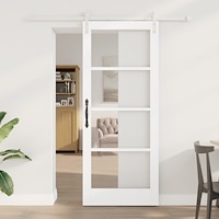 vidaXL Skjutdörr med Monteringsset 'ORKDAL'Vit Massivt Trä & Glas, vidaXL Inredningsdörr med Glas 'ORKDAL'Vit 83x202x4 cm