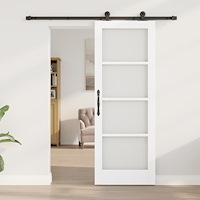 vidaXL Skjutdörr med tillbehör 'ORKDAL'Vit Massivt Trä & Glas