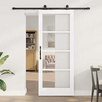 vidaXL Skjutdörr med Utrustningsset 'ORKDAL'Vit Solid Trä & Glass, vidaXL Inredningsdörr med Glass 'ORKDAL'Vit 83x202x4 cm