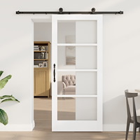 vidaXL Skjutdörr med Beslag 'ORKDAL'Vit Solid Trä & Glas, vidaXL Inredningsdörr med Glas 'ORKDAL'Vit 86x198.5x4 cm