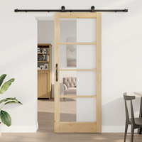 vidaXL Glidande Dörr med Tillbehörsset 'ORKDAL'Massiv Trä & Glas, vidaXL Inre Dörr med Glas 'ORKDAL'83x211x4 cm Massiv Trä Tall