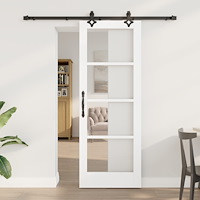 vidaXL Skjutdörr med hårdvarusats 'ORKDAL'Vit Massivt Trä & Glas, Inomhusdörr med Glas 'ORKDAL'Vit 73.5x198.5x4 cm