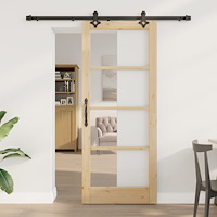vidaXL Skjutdörr med Hårdvarusats "ORKDAL" Massivt trä och glas, vidaXL Inredningsdörr med glas "ORKDAL" 83x202x4 cm Massivt tr...