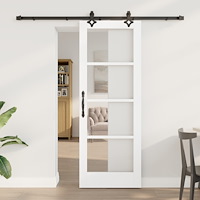 vidaXL Skjutdörr med hårdvaruset 'ORKDAL'Vit Massivt Trä & Glas, vidaXL Inomhusdörr med Glas 'ORKDAL'Vit 73,5 x 198,5 x 4 cm