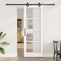 vidaXL skjutdörr med hårdvaruset 'ORKDAL'Vit massiv trä och glas, vidaXL inredningsdörr med glas 'ORKDAL'Vit 78x211x4 cm