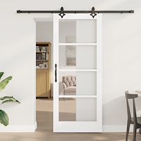 vidaXL skjutdörr med hårdvaruset "ORKDAL" Vit massiv trä & glas, vidaXL inredningsdörr med glas "ORKDAL" Vit 83x202x4 cm