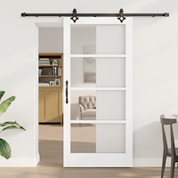vidaXL Skjutdörr med Hårdvaruset 'ORKDAL'Vit Massivt Trä & Glas, vidaXL Inomhusdörr med Glas 'ORKDAL'Vit 93x202x4 cm