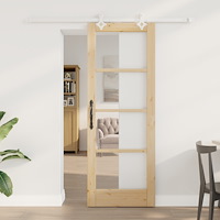 vidaXL Skjutdörr med Hårdvarusats 73.5x198.5 cm Massivt Trä Furu, vidaXL Innert dörr med Glas "ORKDAL" 73.5x198.5x4 cm Massivt...