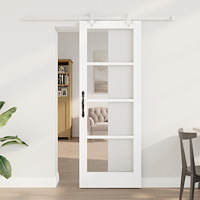 vidaXL Skjutdörr med Tillbehör Vit 73.5x198.5 cm Solid Furu, Inredningsdörr med Glas 'ORKDAL'Vit 73.5x198.5x4 cm
