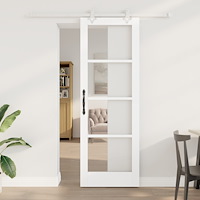 vidaXL Skjutdörr med Hårdvarusats Vit 73.5x211 cm Massivt Trä Furu, vidaXL Inomhusdörr med Glas 'ORKDAL'Vit 73.5x211x4 cm