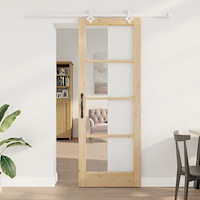 vidaXL Skjutdörr med Hårdvaruset 78x211 cm Massiv trä Furu, vidaXL Inredningsdörr med Glas 'ORKDAL'78x211x4 cm Massiv trä Furu