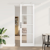 vidaXL skjutdörr med hårdvarusats vit 78x232 cm av massivt trä furu, vidaXL inredd dörr med glas "ORKDAL" vit 78x232x4 cm