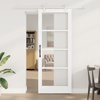 vidaXL Skjutdörr med Beslag Set Vit 83x211 cm Massivt Trä Furu, vidaXL Inomhusdörr med Glas 'ORKDAL'Vit 83x211x4 cm